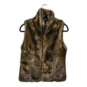 Express Y2K Faux Fur Zipper Front Glam Bohemian Outdoor Vest, S